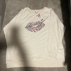Women's Cream Sweater with Pink Graphic